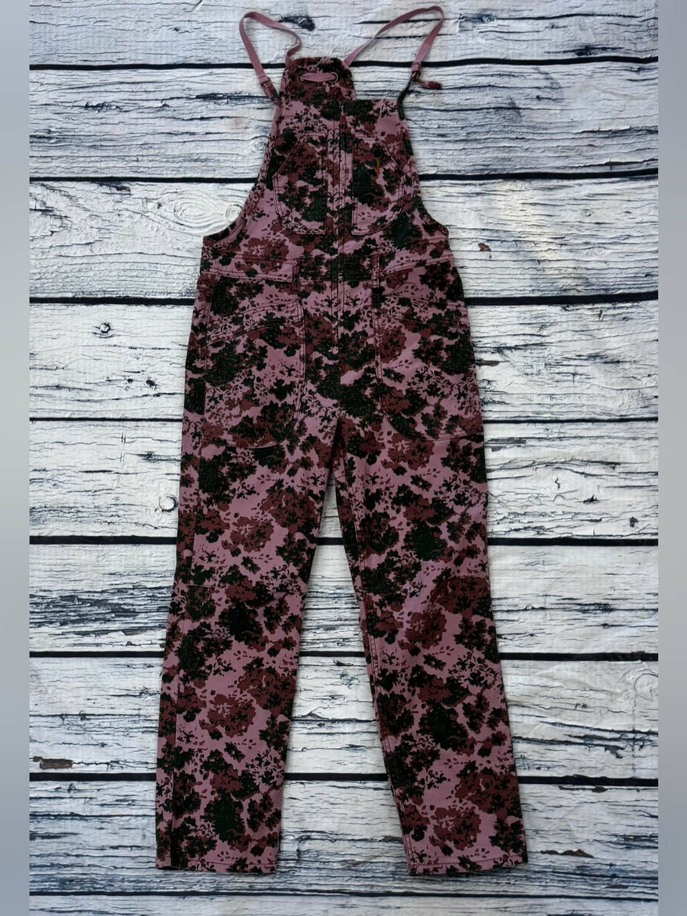 Women’s Pink Floral Print Overalls Jumpsuit